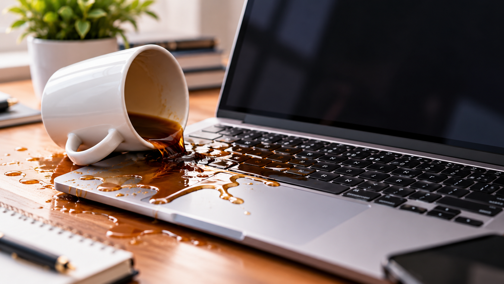 spilled coffee on laptop